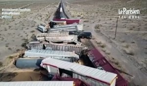 Spectaculaire déraillement d'un train de marchandises dans le désert californien