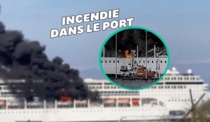 Un bateau de croisière en feu dans le port de Corfou