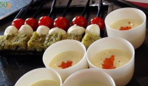 Verrines de mousse d'oeufs brouillés, oeufs saumon et pesto