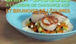 Saint-Jacques snackées à la crème de Chaource et brunoise de légumes