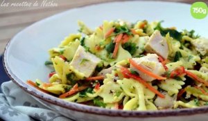 Salade de pâtes au poulet, vinaigrette moutarde et curry