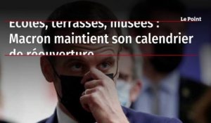 Écoles, terrasses, musées : Macron maintient son calendrier de réouverture