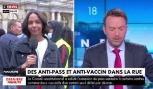 Incident - Une reporter de CNews remet en place fermement un manifestant qui tente de perturber son direct sur le Pass Sanitaire