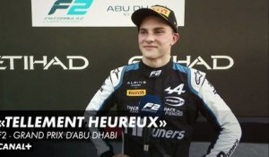 La réaction d'Oscar Piastri après son titre en F2 - GP d'Abu Dhabi