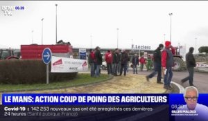 Mobilisation des agriculteurs au Mans pour réclamer une hausse du prix d'achat auprès de la grande distribution