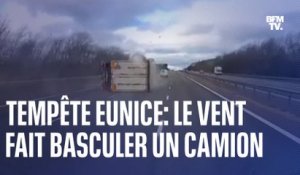 Tempête Eunice: le vent fait basculer un camion sur une autoroute britannique