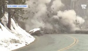 Un énorme rocher bloquant une route mythique de Californie pulvérisé à coups d'explosifs
