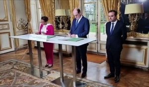 Jean Castex et Huguette Bello signent l'accord Matignon III qui finance la NRL