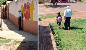 Un arrière-grand-père de 91 ans attend chaque jour son arrière-petite-fille devant l'école