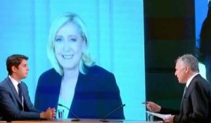 Gabriel Attal sur France 2 : "Marine Le Pen est endettée auprès de la Russie qui lui a fait un prêt. Si elle était élue nous serions les alliés de...