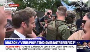 Emmanuel Macron à Irpin: "nous sommes venus ici pour venir témoigner notre respect et de notre admiration pour le courage des Ukrainiens"