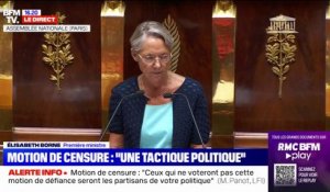Motion de censure: Élisabeth Borne dénonce "une tactique politique" de la Nupes