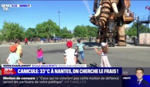 Fortes chaleurs: les jets d'eau du grand éléphant de l'île de Nantes pris d'assaut