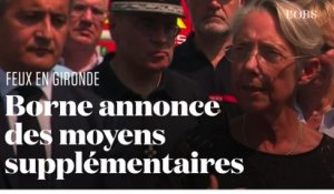 A Hostens, en Gironde, Elisabeth Borne remercie les pompiers et annonce de nouveaux moyens