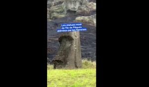 Sur l'Île de Pâques, les statues Moaï endommagées par les flammes