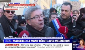 "Les années Blair, Thatcher, c'est fini": Mélenchon s'exprime sur la réforme des retraites depuis la manifestation de Marseille