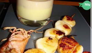 Crème de panais, émulsion de châtaignes et gambas grillées