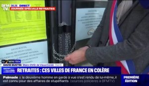 En soutien à la mobilisation contre la réforme des retraites, le maire de Vieux-Condé (Nord) cadenasse sa mairie
