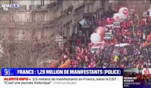 Retraites: 3,5 millions de manifestants en France selon la CGT, 1,28 selon l'Intérieur