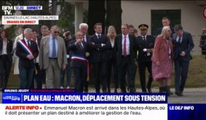 Emmanuel Macron arrive à Savines-le-Lac pour la présentation de son "plan eau"
