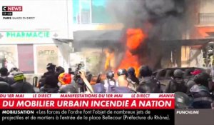 1er Mai : Un immeuble en feu Place de la Nation à Paris après une attaque des black blocs
