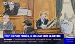 Le chanteur Ed Sheeran sort sa guitare pendant son procès pour plagiat à New York