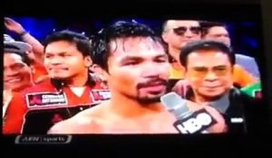 MANNY PACQUIAO vs ALGIERI - post fight interview & his funny answer on question about mayweather
