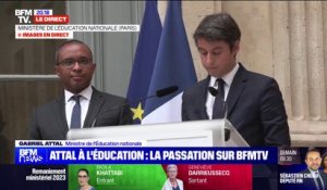 Passation au ministère de l'Éducation nationale: "Je serai à vos côtés", assure Gabriel Attal aux parents d'élèves et aux enseignants