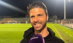 Le coach Grégory Poirier après la victoire du FC Martigues 4/0 contre Le Mans