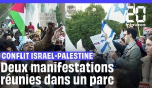New York : Manifestants pro-israéliens et pro-palestiniens se font face dans un parc