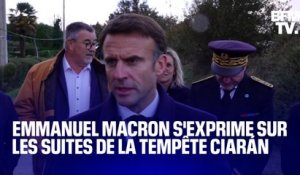 Emmanuel Macron s'exprime sur les suites de la tempête Ciarán depuis la Bretagne