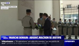 Le ministre des Armées, Sébastien Lecornu, dépose une gerbe de fleurs devant la stèle d'Alfred Dreyfus