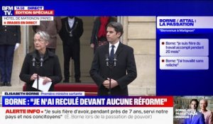 Élisabeth Borne: "Il reste du chemin pour l'égalité entre les femmes et les hommes" lors de la passation de pouvoir avec Gabriel Attal