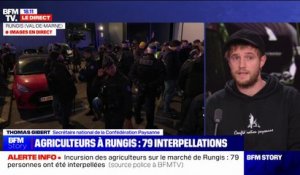 Colère des agriculteurs: "On a décidé de durcir le mouvement en faisant un appel à bloquer massivement les centrales d'achat partout en France", indique Thomas Gibert (Confédération Paysanne)