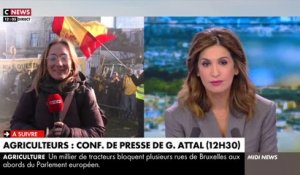 Crise des agriculteurs - A Bruxelles, des militants pro-palestiniens empêchent l'envoyée spéciale de CNews de réaliser son direct et tentent de passer des messages à l'antenne