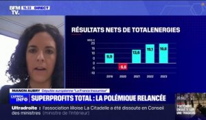 Totalénergies: Manon Aubry, tête de liste LFI aux européennes, dénonce "des sommes indécentes quand, à l'autre bout de la chaîne, il y a des gens qui n'arrivent plus à payer leur plein d'essence"