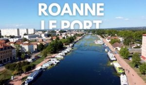 Vue aérienne sur le port de Roanne et ses attractions