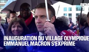 Emmanuel Macron s'exprime lors de l'inauguration du village olympique à Saint-Denis
