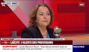 "Il n'est pas admissible que nous soyons, dans l'exercice de nos fonctions, menacés de mort" affirme Carole Zerbib (proviseure et syndicat SNDPDEN-UNSA)