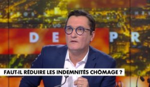 Débat entre Pascal Praud et Olivier Dartigolles sur la question de la réduction des indemnités chômage