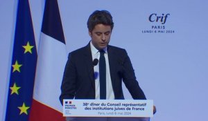 Gabriel Attal au dîner du Crif: "J'ai souvent eu honte ces derniers temps en voyant le leader de la France insoumise agiter les haines, commettre les sous-entendus les plus indignes"