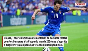 Chiesa forfait avec l'Italie pour les barrages à la Coupe du monde, Cambiaghi convoqué - Foot - Qualif. Coupe du monde - Italie