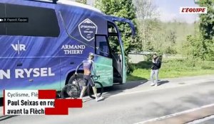 Paul Seixas en repérage sur le mur de Huy avant la Flèche Wallonne de ce mercredi - Cyclisme - Flèche Wallonne