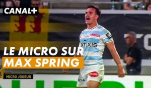 Le micro porté par Max Spring lors de Pau / Racing - Barrages TOP 14