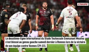 Rupture du ligament latéral externe du genou gauche pour Emmanuel Meafou, indisponible pour plusieurs mois - Rugby - Top 14 - Toulouse