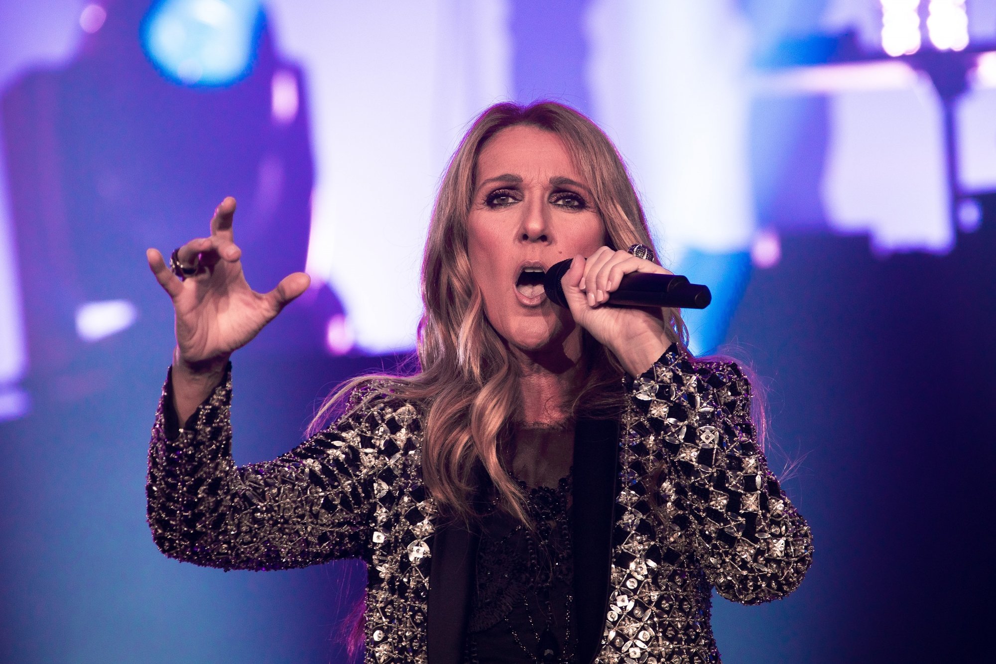 Céline Dion en concert au First Direct Arena à Leeds en Angleterre, le 25 juin 2017.