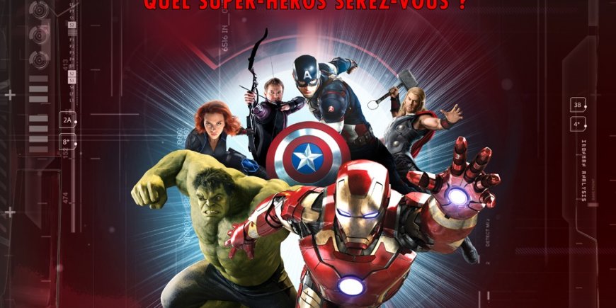 Affiche officielle de l'exposition Avengers S.T.A.T.I.O.N. sur l'esplanade de la Défense à Paris