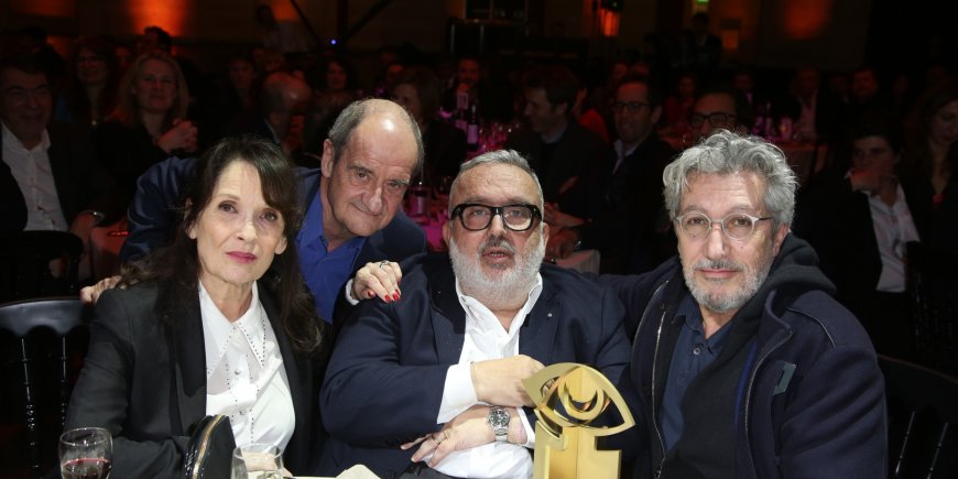 Pierre Lescure, Chantal Lauby, Dominique Farrugia et Alain Chabat lors des 26e Trophées du Film Français au Palais Brongniart à Paris, le 5 février 2019.