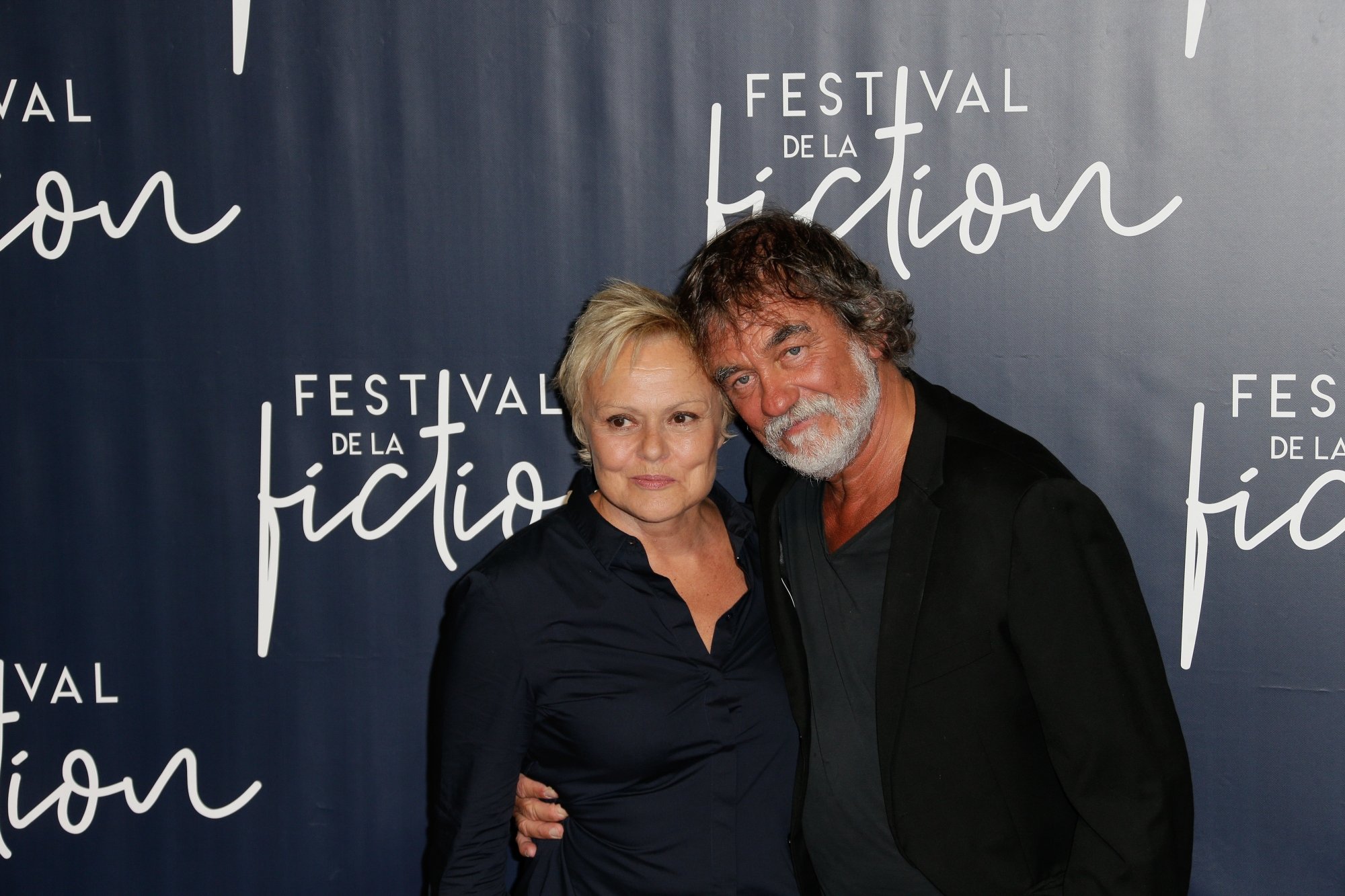Muriel Robin et Olivier Marchal lors du Festival de fiction TV de La Rochelle, le 13 septembre 2018.