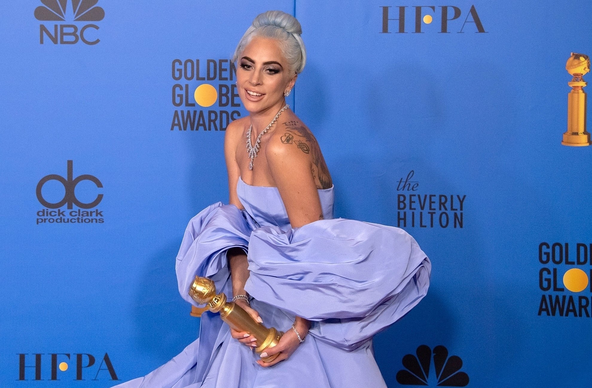 Lady Gaga lors de la press room de la 76e cérémonie annuelle des Golden Globe Awards au Beverly Hilton Hotel à Los Angeles, le 6 janver 2019.